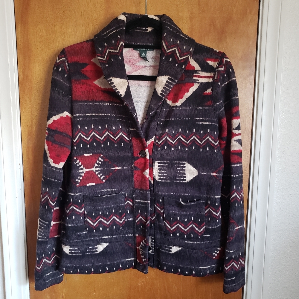 LAUREN  Ralph Lauren gray print blazer/ jacket fleece lined vintage look